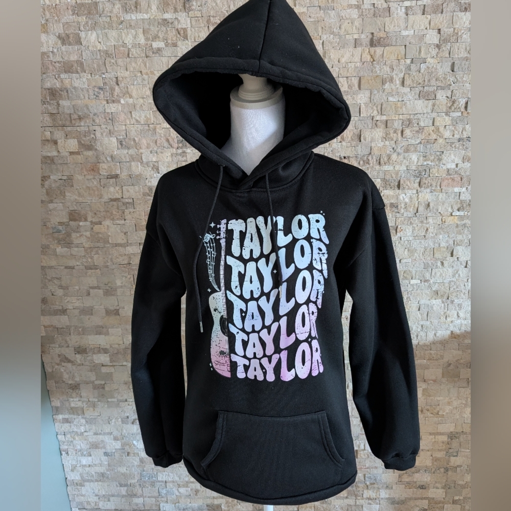 Girls Taylor Music Fan Swiftie Hoodie Sweatshirt Concert Outfit Black M 10-12